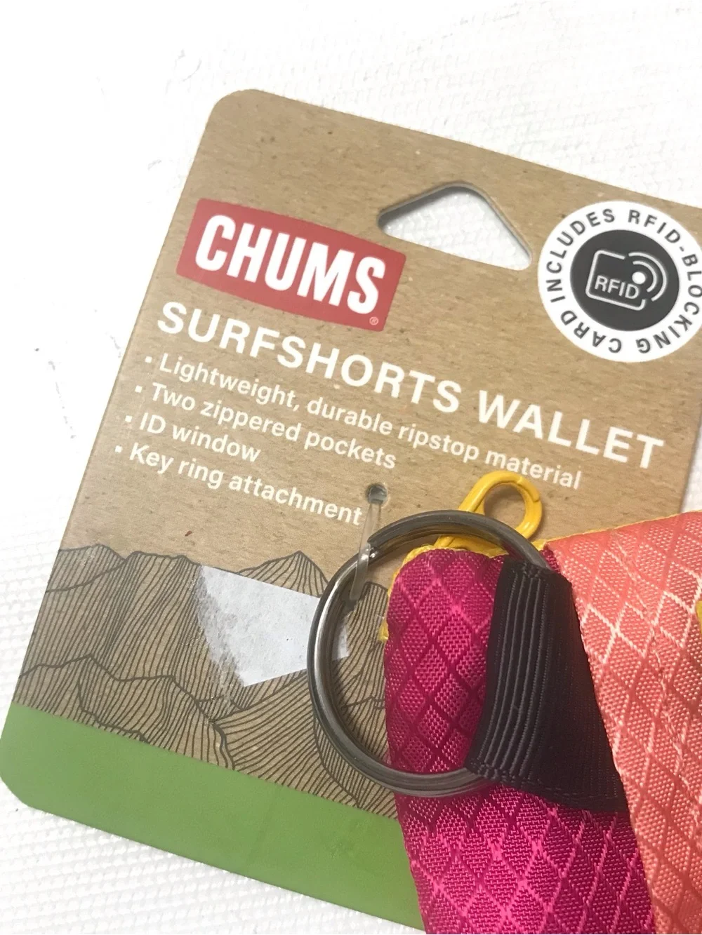New Chums Surfshorts Wallet RFID Blocking Slim Zippered Pink Fuschia New